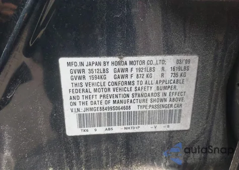 2009 Honda Fit Sport из США, поврежденный, VIN JHMGE88499S064608